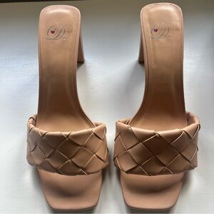 Elegant Tan Woven Heeled Sandals
